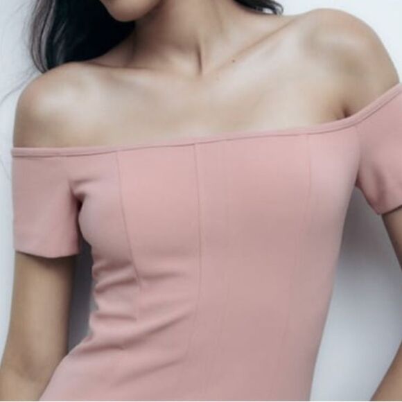 NWT ZARA Topstitched Bodycon Off Shoulder Dress S - Picture 7 of 13